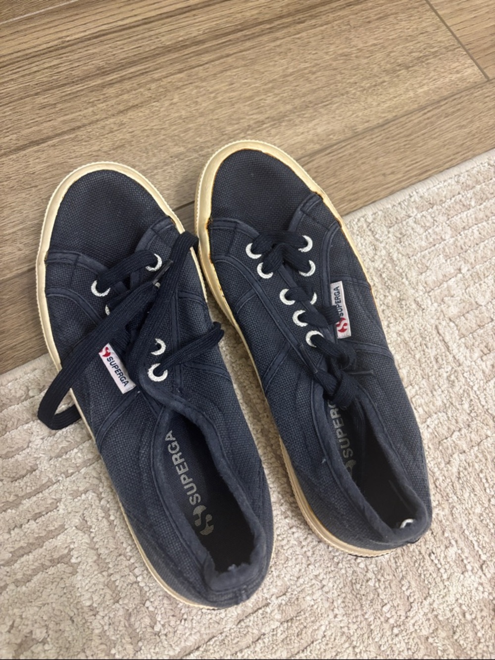 Superga Women’s Navy Canvas Sneakers with Cream Trim